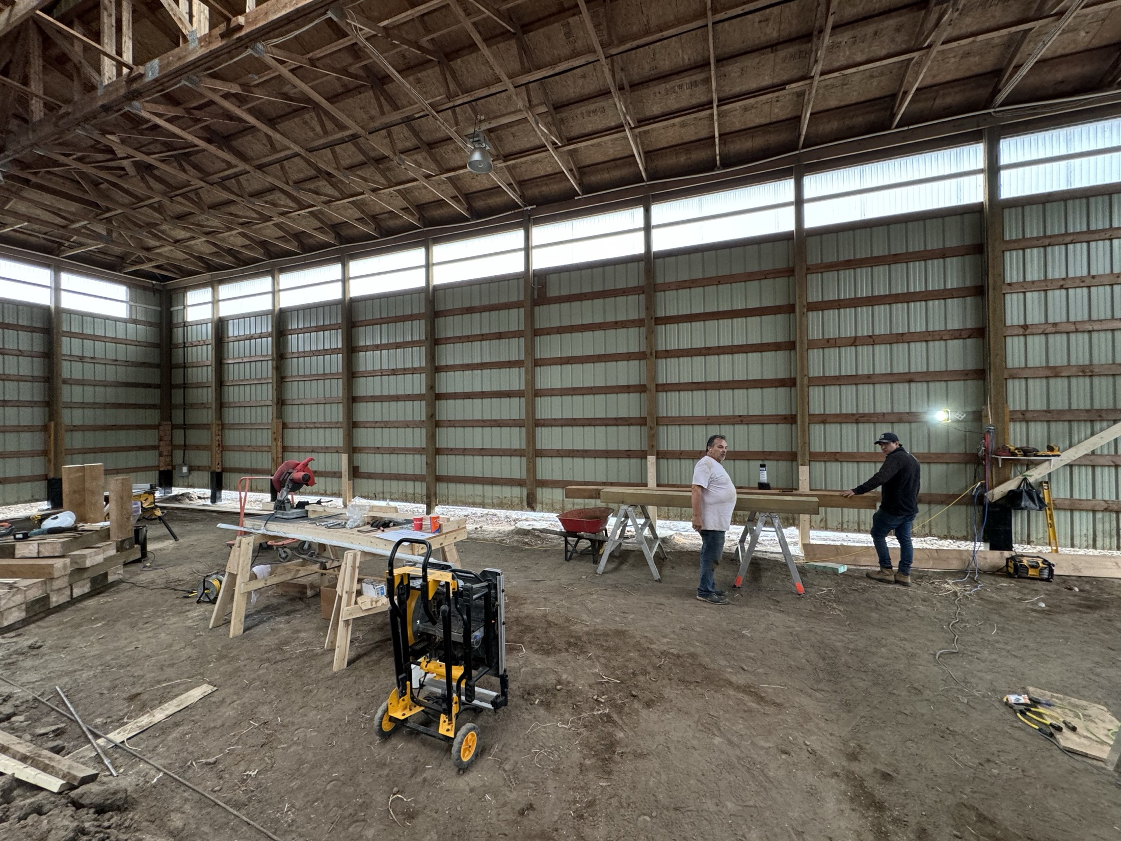 Wide interior view of the arena before post replacement at Coast Performance Horses, Langley