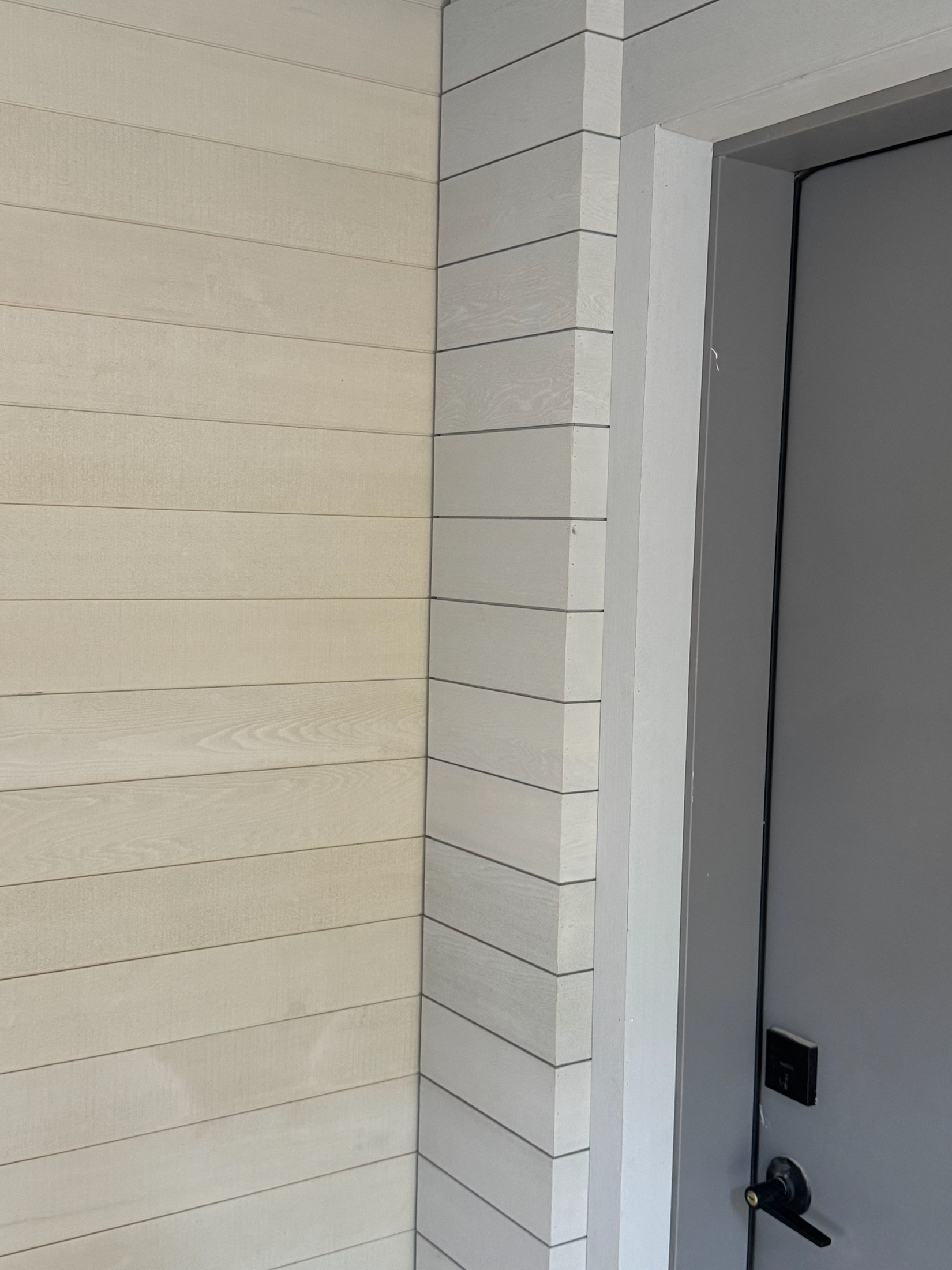 Cedar rainscreen siding detail at the Lawrence Way custom home, West Vancouver